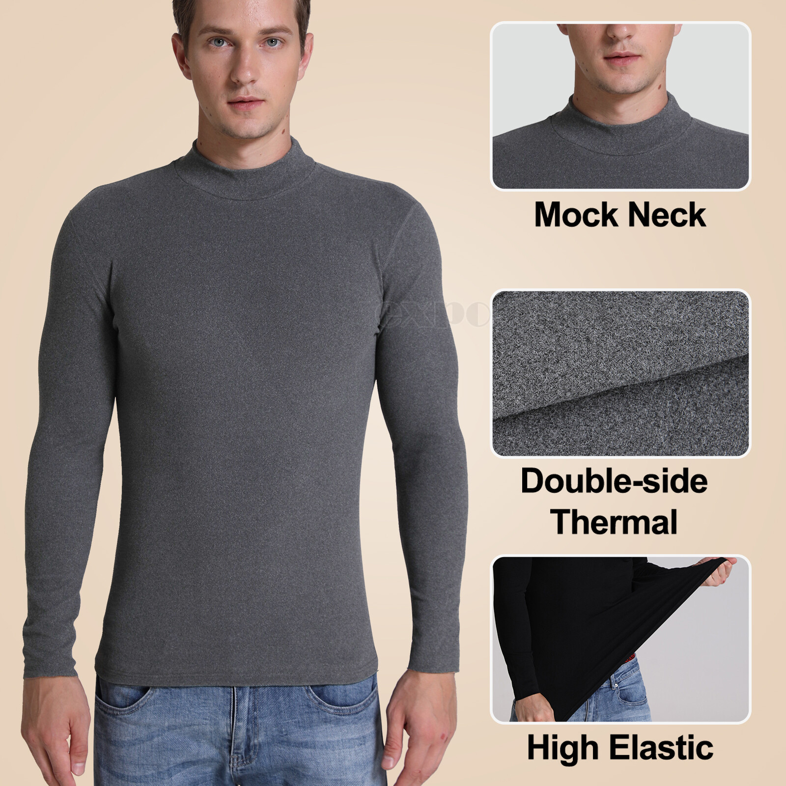Men Long Sleeve T-shirt High Neck Jumper Undershirt Mock Neck Tops Pullover Slim gallery