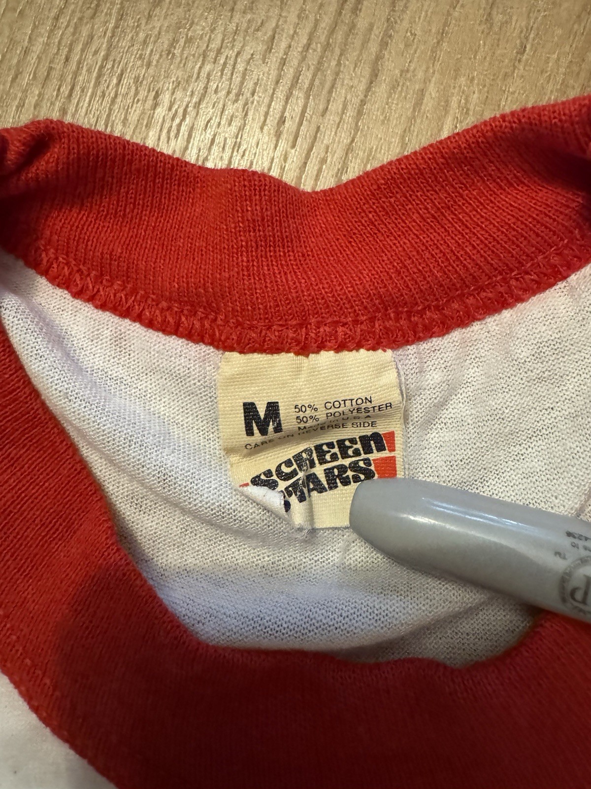 Vintage 80s Single Stitch Ringer T Shirt White Red NEW/OLD Stock Single Stitch gallery