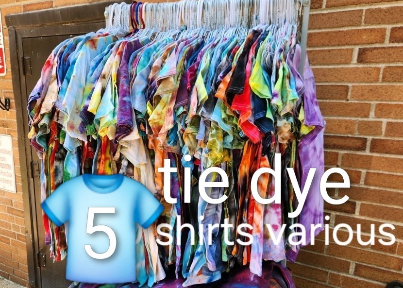 5 XL Unisex Tie Dye T-Shirts Bundle Handmade Ice Dye Lot, Unique One of a Kind