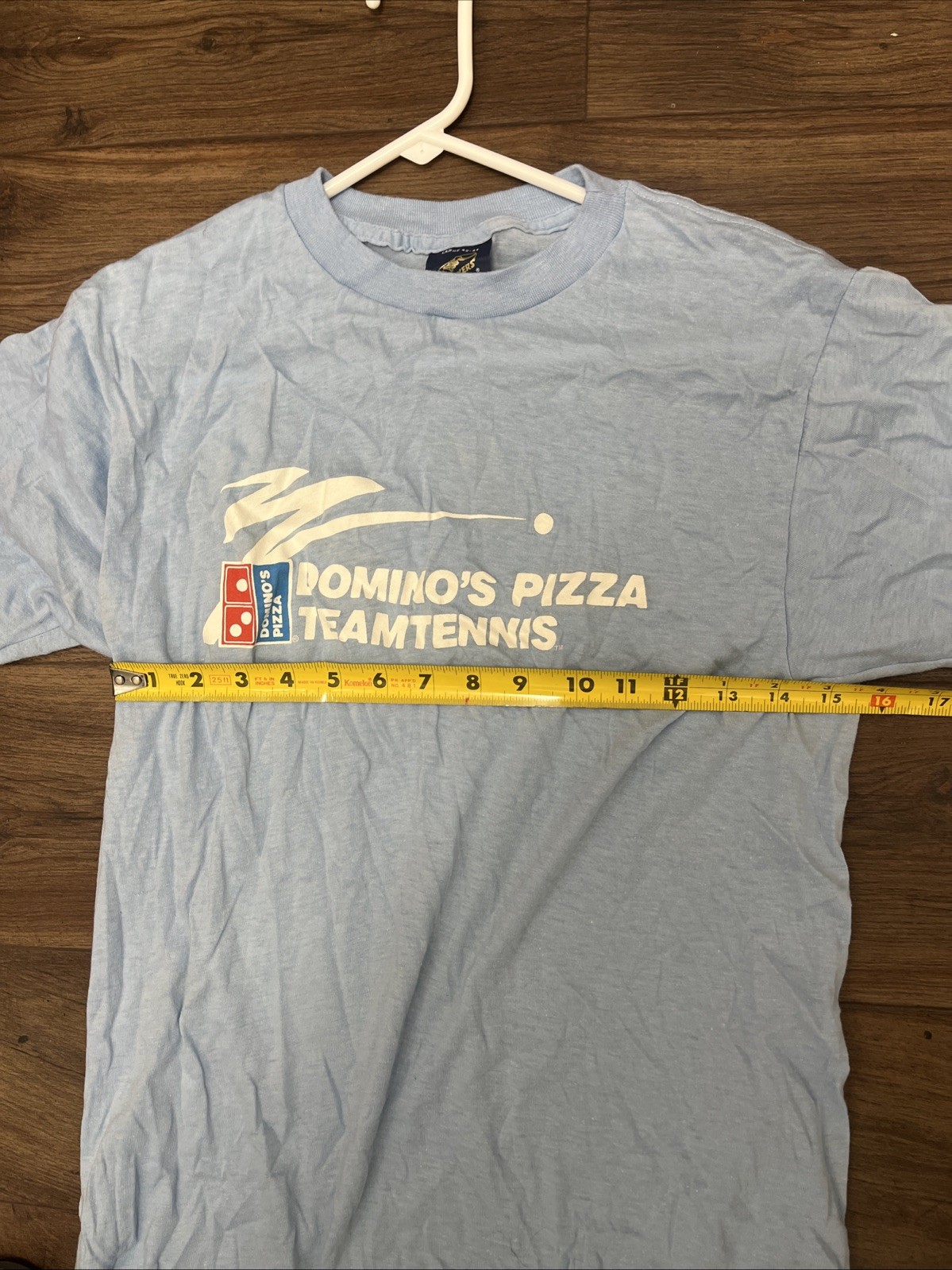 Vintage 1980s Dominos Pizza Team Tennis Promo T-Shirt L Blue Single Stitch USA gallery