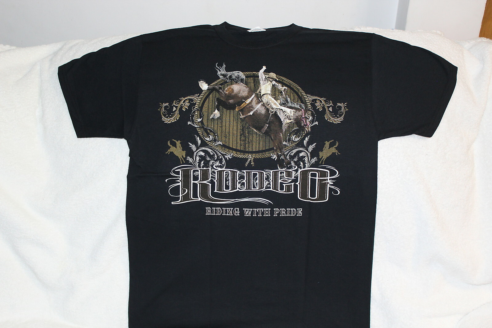 RODEO COWBOY RIDING BUCKING HORSE BRONCO RIDING WITH PRIDE T-SHIRT SHIRT gallery