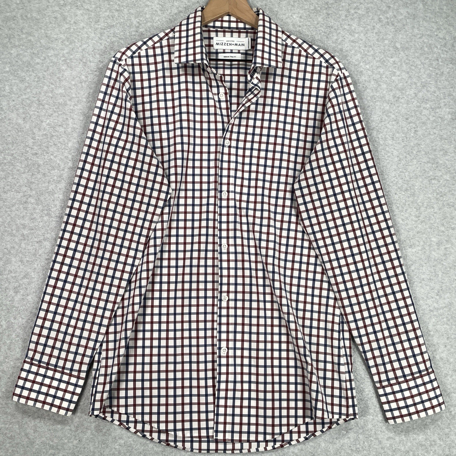 Mizzen Main Shirt M Trim Fit White Check Stretch Performance Long Sleeve Button gallery