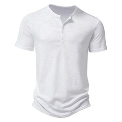 Henley Collar Summer Men Casual Solid Color Short Sleeve T Shirt for Men Polo.