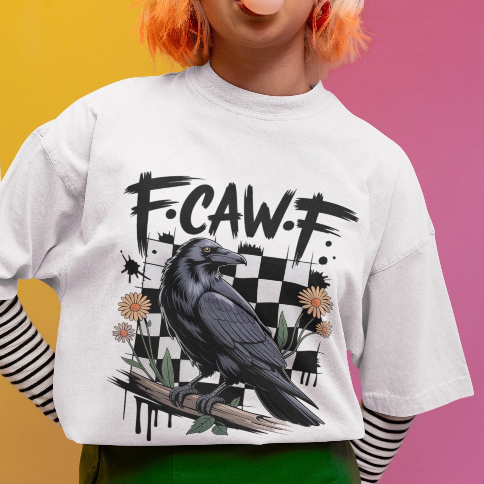 Raven Gothic Grunge Graphic F-CAW-F Crow Punk Aesthetic Streetwear T Shirt gallery