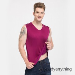 Men Silk Knitted Tank Top V Collar Sleeveless T-Shirt Breathable Undershirt Tops