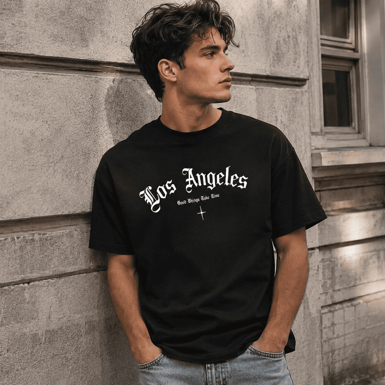 Los Angeles Gothic Letter T-Shirt Old English Streetwear Casual Tee gallery