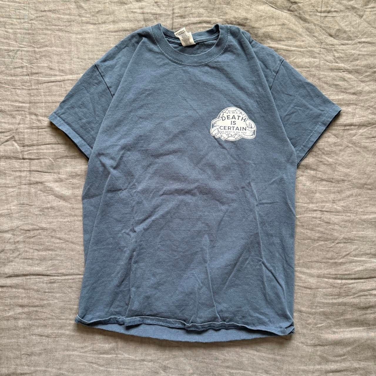 DEATH IS CERTAIN Graphic Skater Tee - Faded Blue Grunge Shirt, Size M gallery
