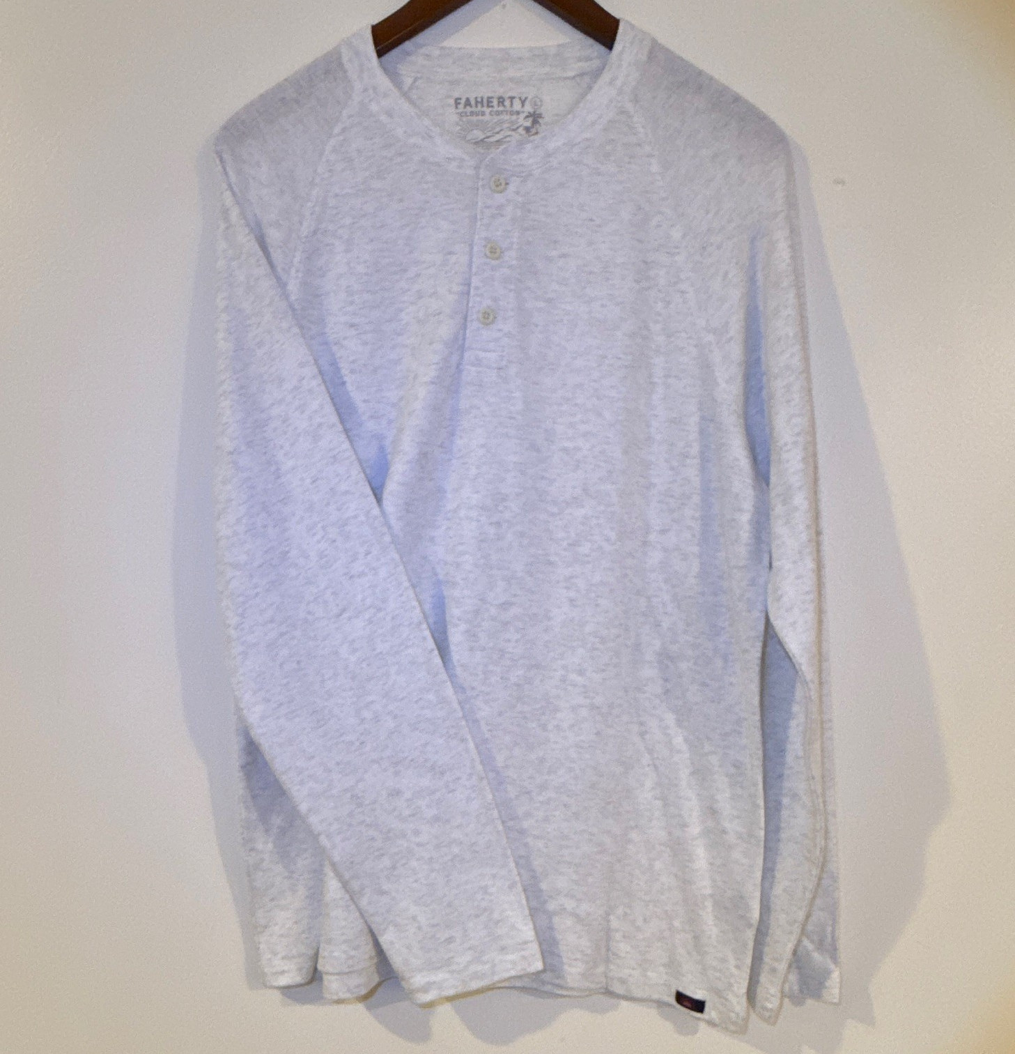 Faherty Cloud Cotton Men’s Henley Long Sleeve Knit T-Shirt White L Pima/Modal