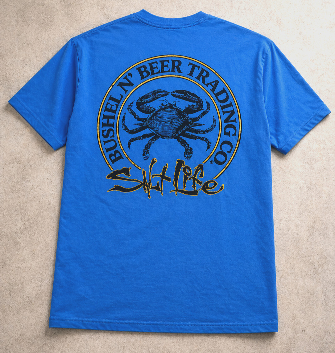 Salt Life Crab Graphic Tee Mens M Blue Beach Pocket Double Sided gallery