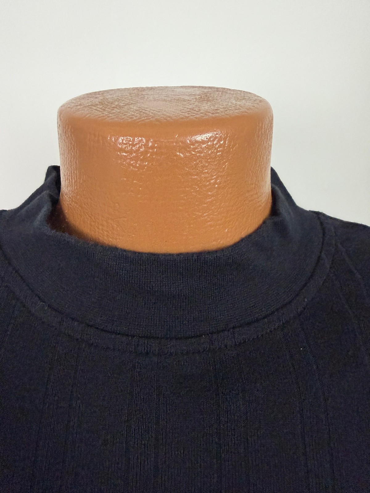 Vintage Ribbed Mock Neck Shirt Men XL Stretchy Minimal Preppy Black Rayon Cotton gallery