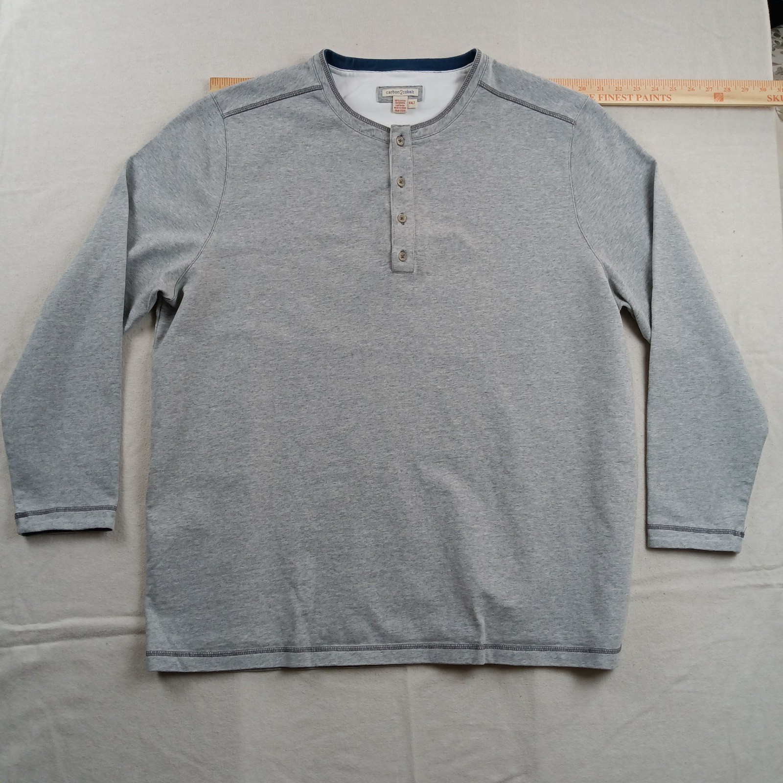 Carbon2Cobalt Mens XXLT Gray Long Sleeve Heavyweight Cotton Henley Shirt Tall gallery