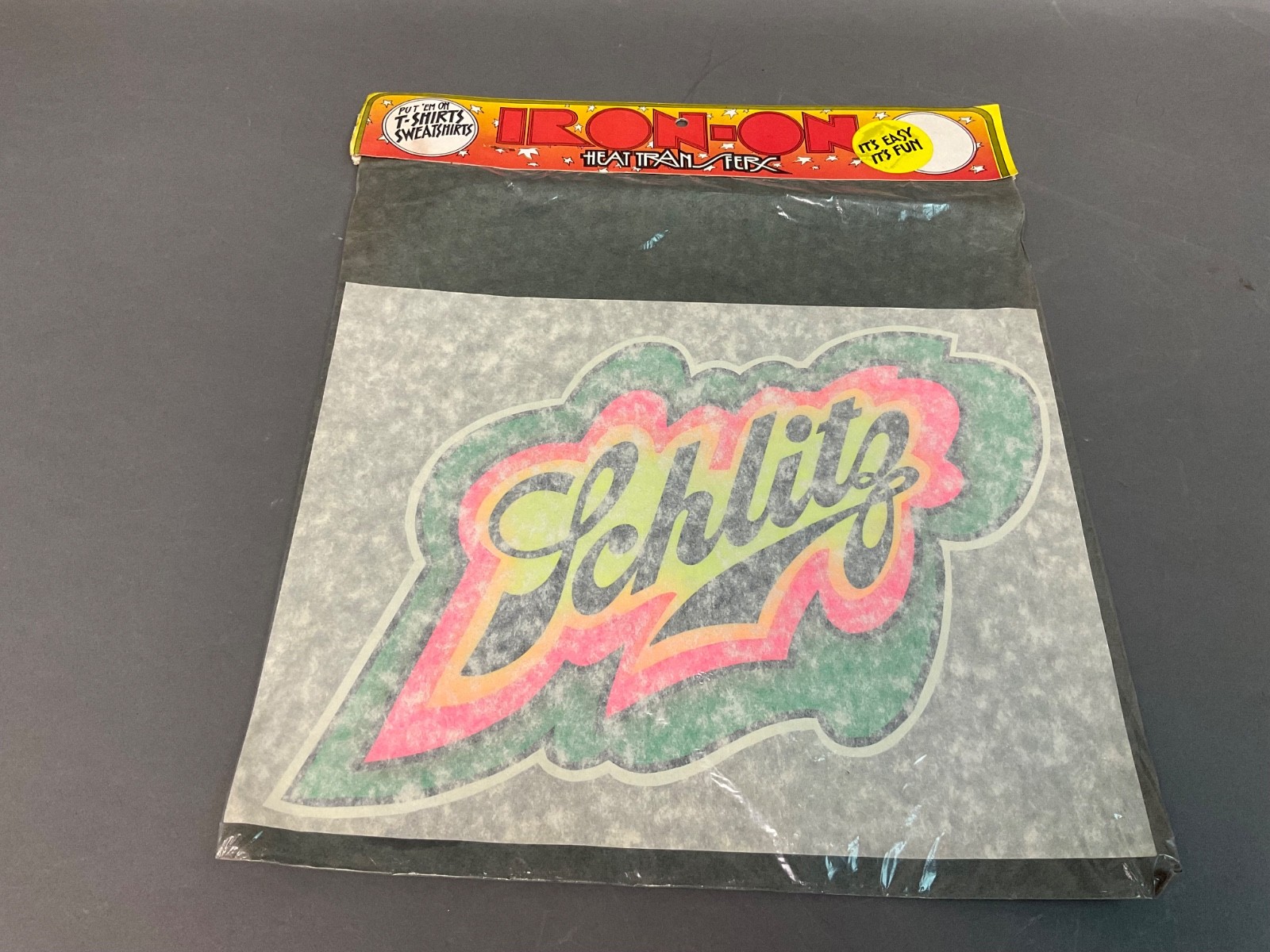 NOS Vintage 1970’s Iron On T Shirt / Sweatshirt Transfer “SCHLITZ” Beer  12”x 9”