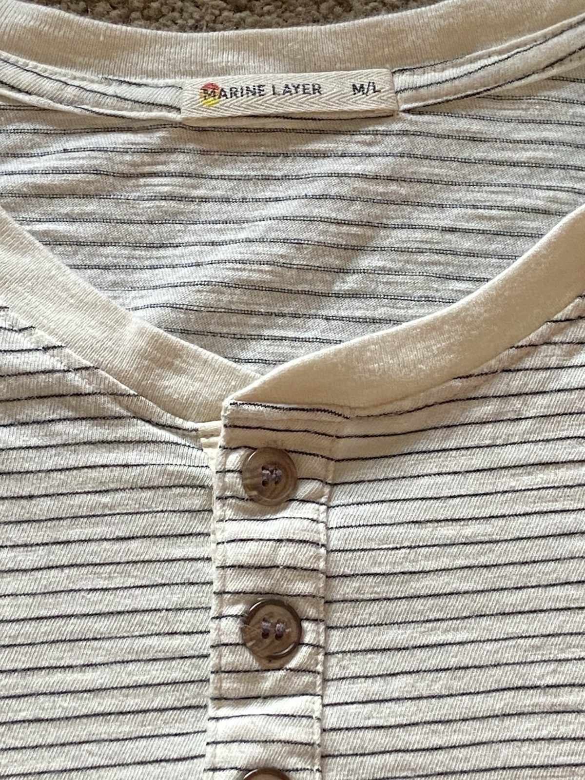 Men’s Marine Layer Long Sleeve Henley Shirt M/L White Striped Cotton Blend gallery