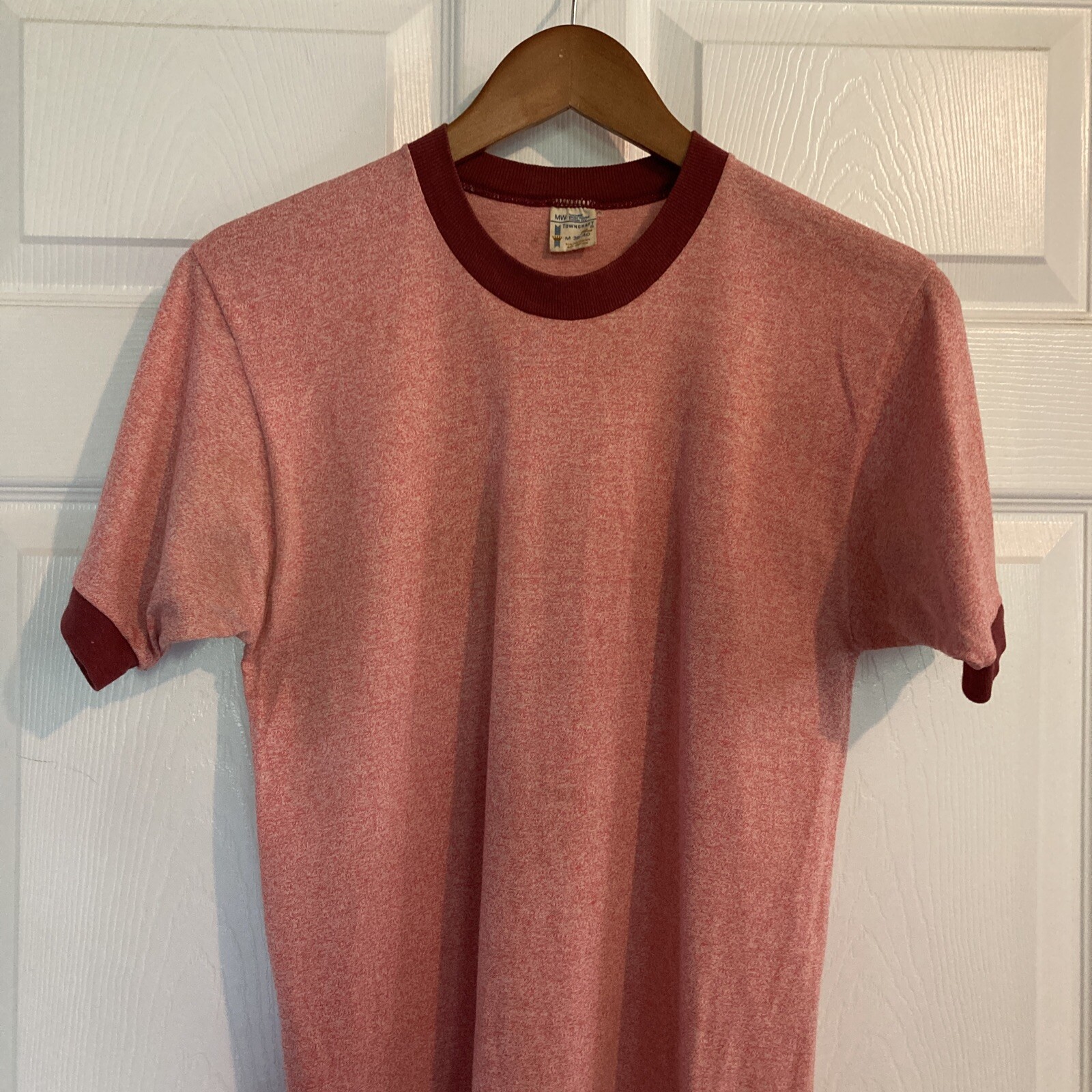 Vintage JC Penney Towncraft Ringer T-shirt Mens Sz M Cotton Poly 50/50 Pink 70s gallery