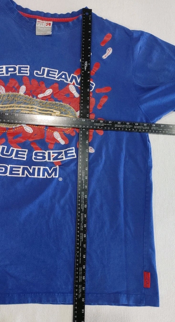 Vintage PEPE JEANS LONDON 2 Sided T-SHIRT "Size Does Matter" Blue Adult Size 3XL gallery