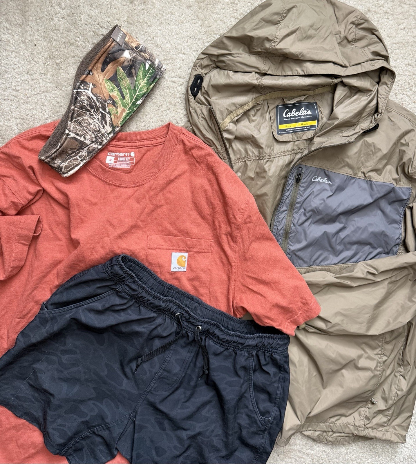 4 Lot Carhartt Mens M Loose Fit T Shirt Burlebo Fitness Shorts Cabelas Jacket gallery