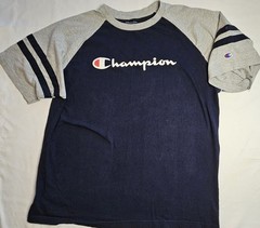 Mens Champion Short Sleeve Navy & Gray Crewneck Pullover Shirt Size 1XL
