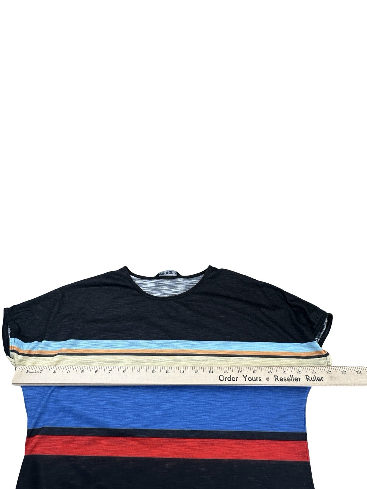 Rufskin Men’s Semi Sheer Tee Black Multicolor Stripe Lightweight Size Small gallery