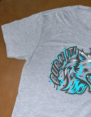 Gnasher Wolf Blue & Yellow Lightning Eyes Graphic Next Level Gray T-Shirt M