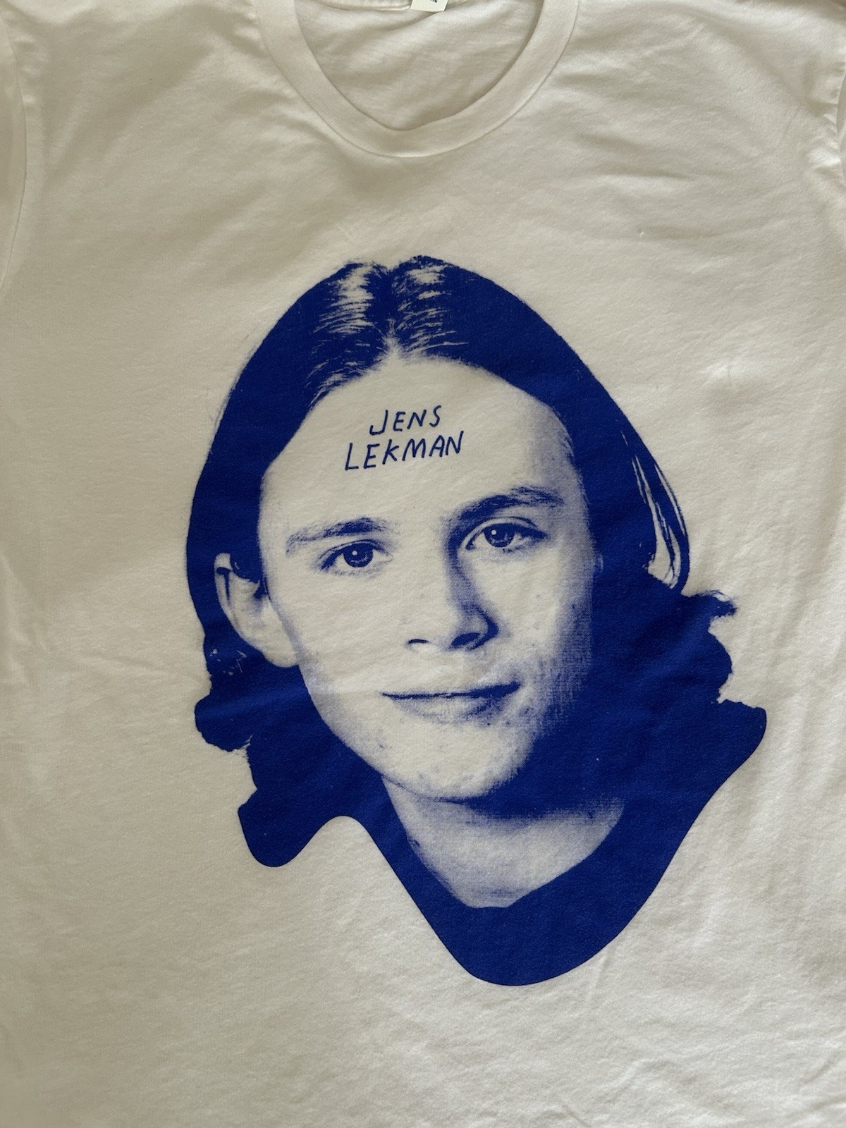 Jens Lekman Graphic Print Crew Neck Short Sleeve T-Shirt White/Blue L gallery