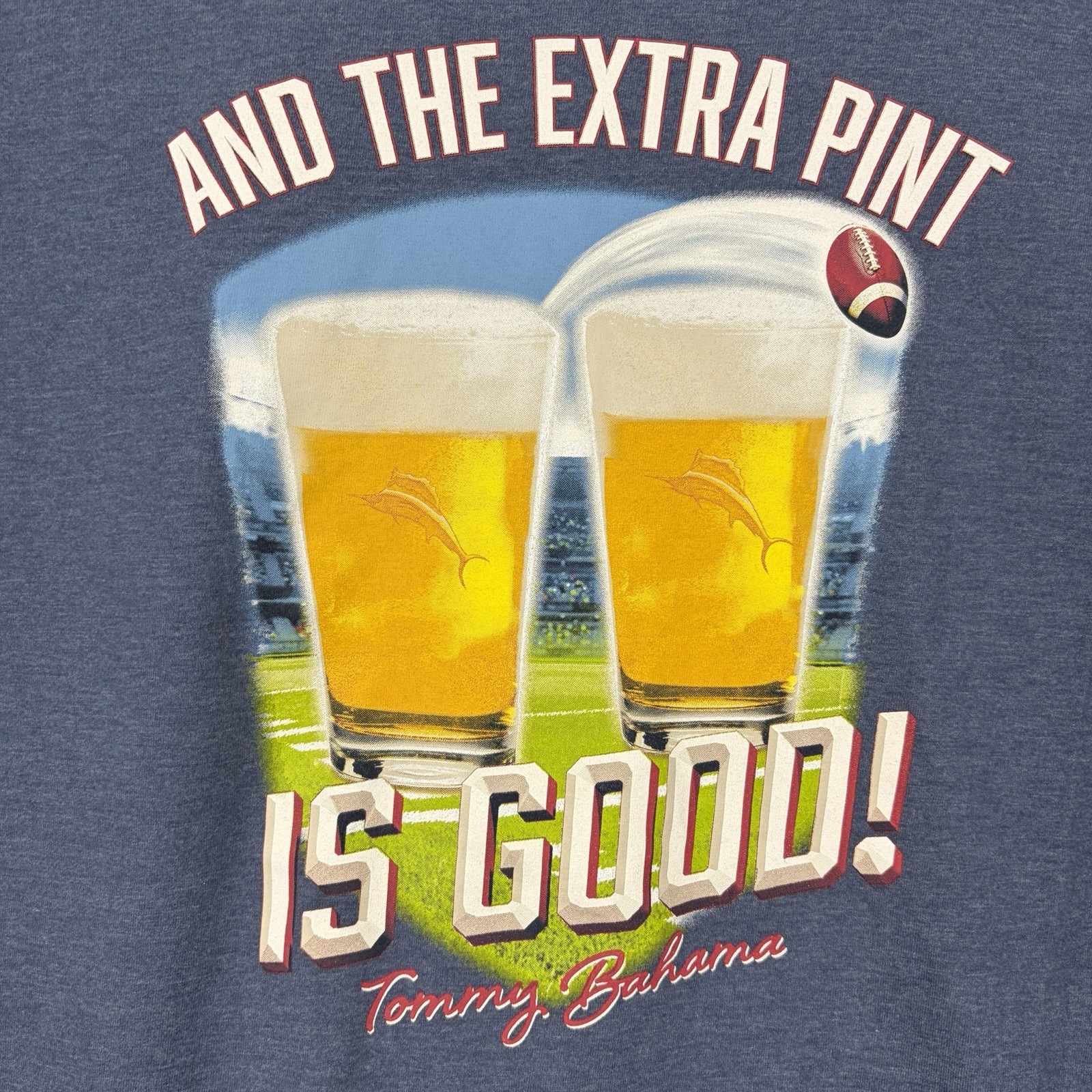 Tommy Bahama Shirt Mens Medium Blue Football Beer Brew Pint Beach Marlin Drink