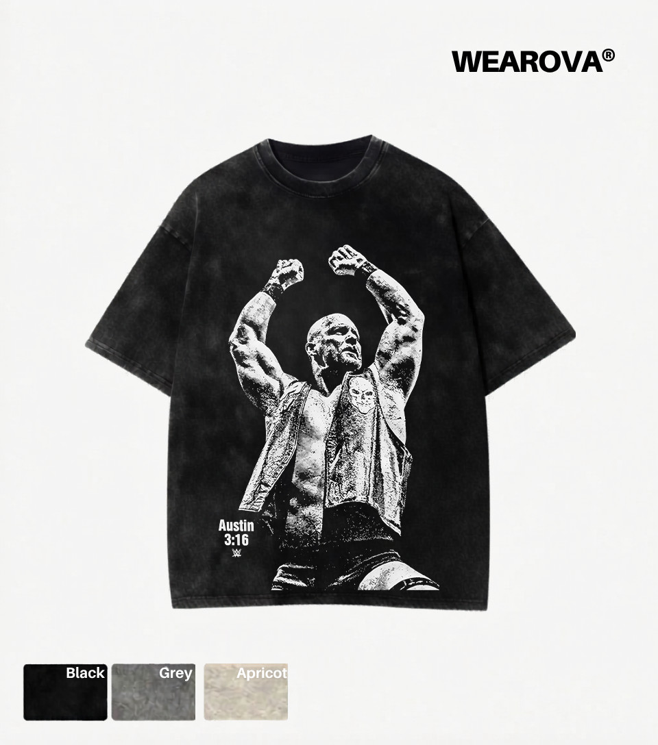 Wearova WWE Stone Cold Austin 3:16 Wash Graphic T-Shirt Wrestling Tee