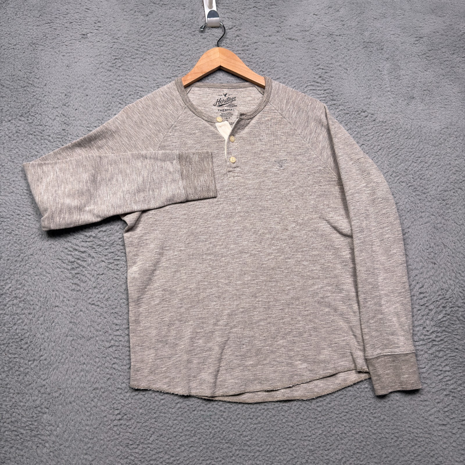 American Eagle Thermal Henley Shirt Mens Medium Gray Classic Fit Long Sleeve gallery
