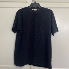 Edifice Pull Over Shirt Navy Velvet Textured Fabric Size XL Cotton Short Sleeve
