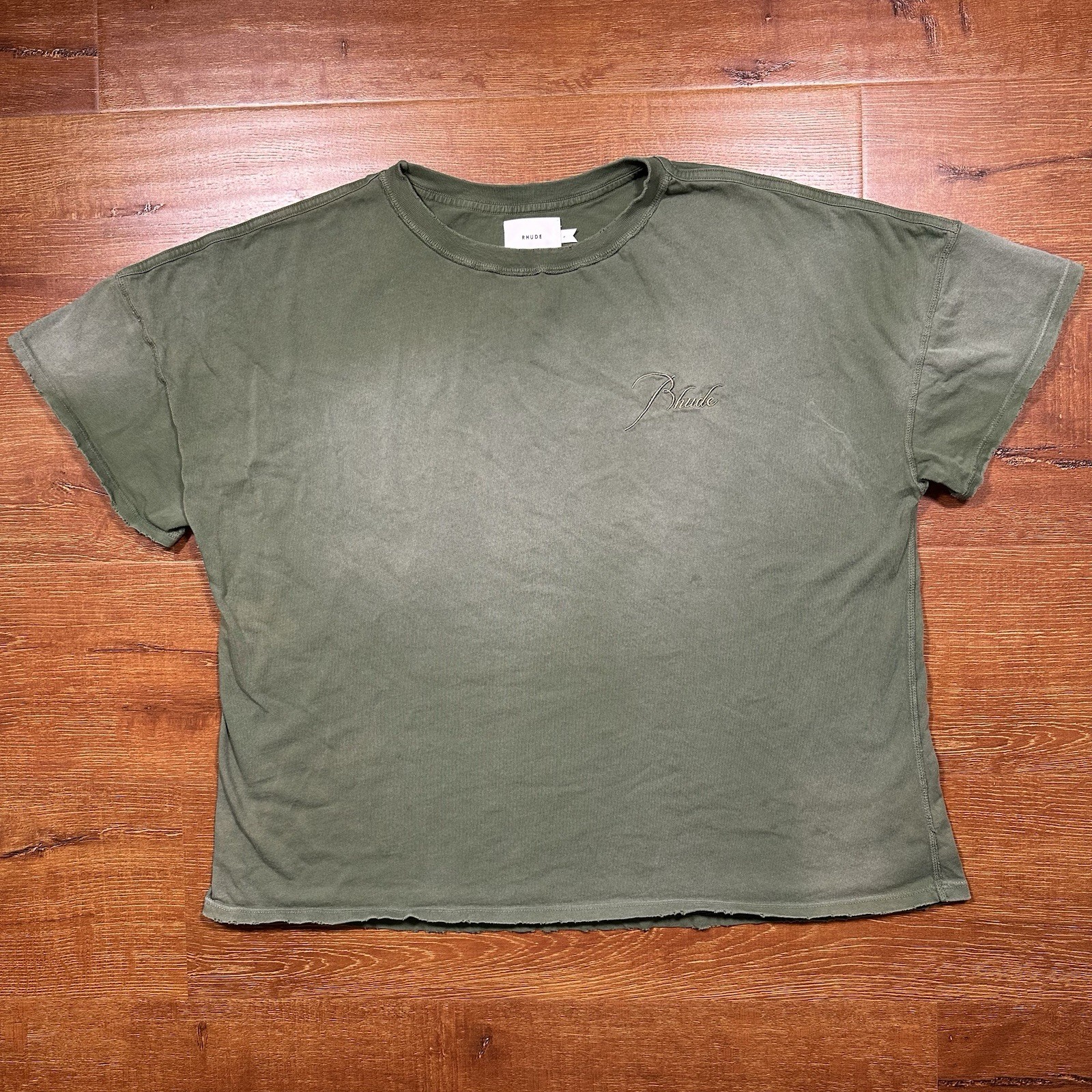 Rhude Oversized T Shirt Mens L Green Crop Boxy Relaxed Baggy Fit Fade Alt Street gallery