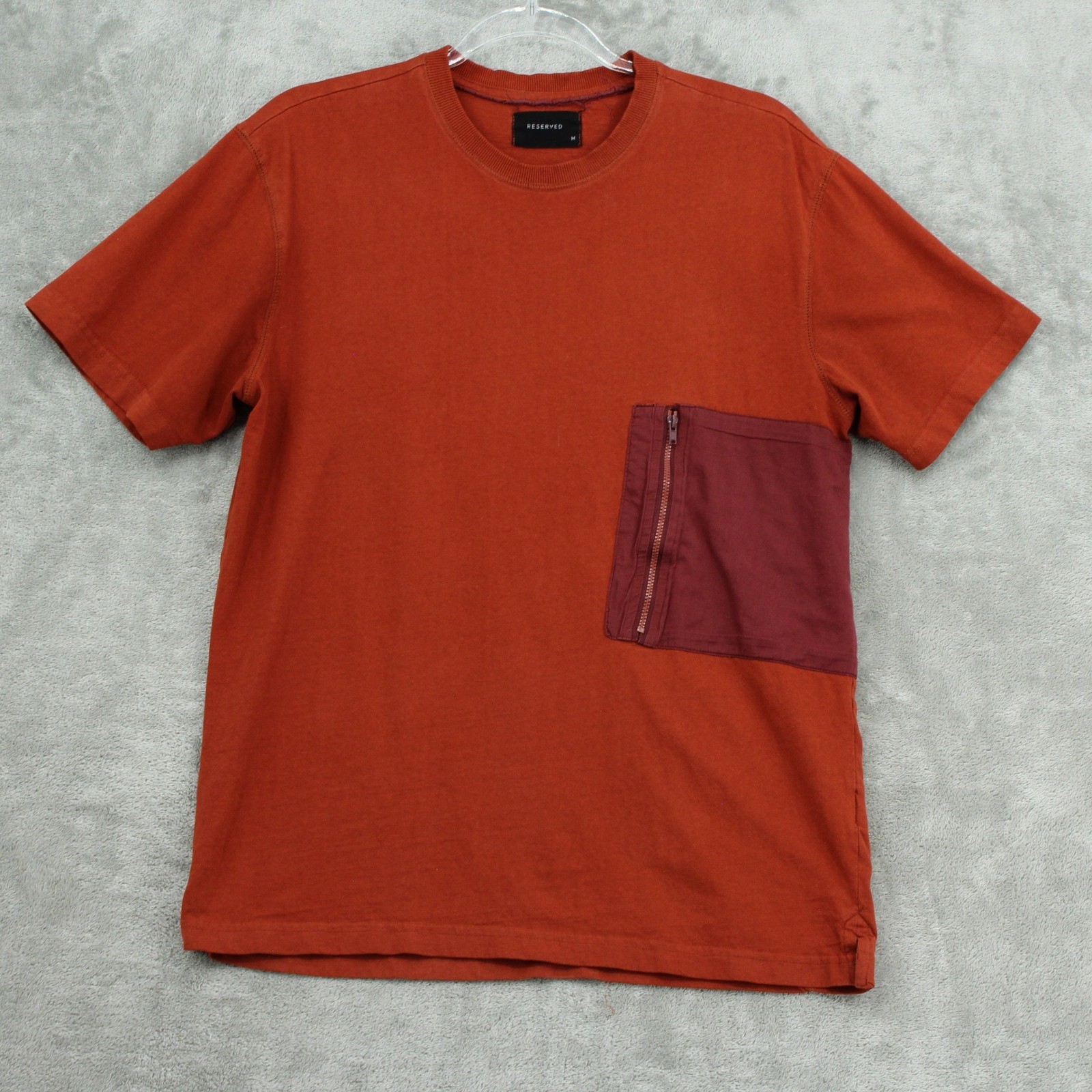 Reserved Shirt Mens Medium Orange Zipper Pocket Crew Sporty Casual Rust Orange gallery