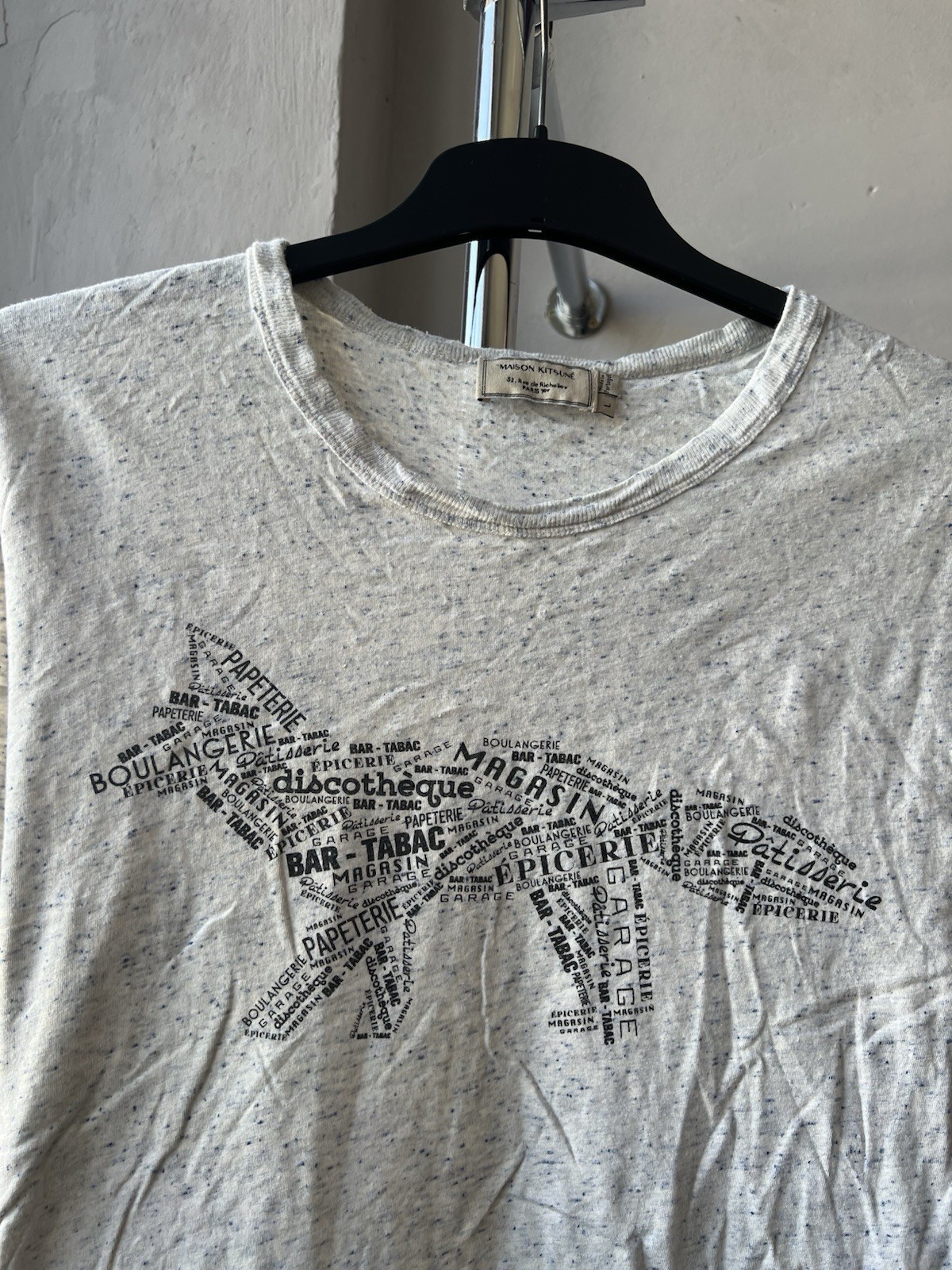 MAISON KITSUNE PARIS RARE FOX MULTI-LOGO WHITE COTTON MENS CLASSIC T SHIRT SZ L gallery