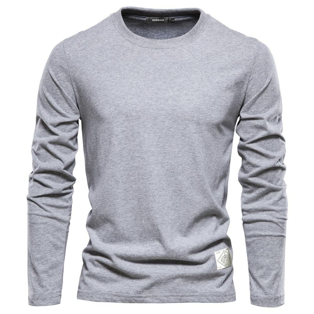 100% Cotton Long Sleeve T Shirt for Men Solid Spring Casual Mens T-shirts High gallery