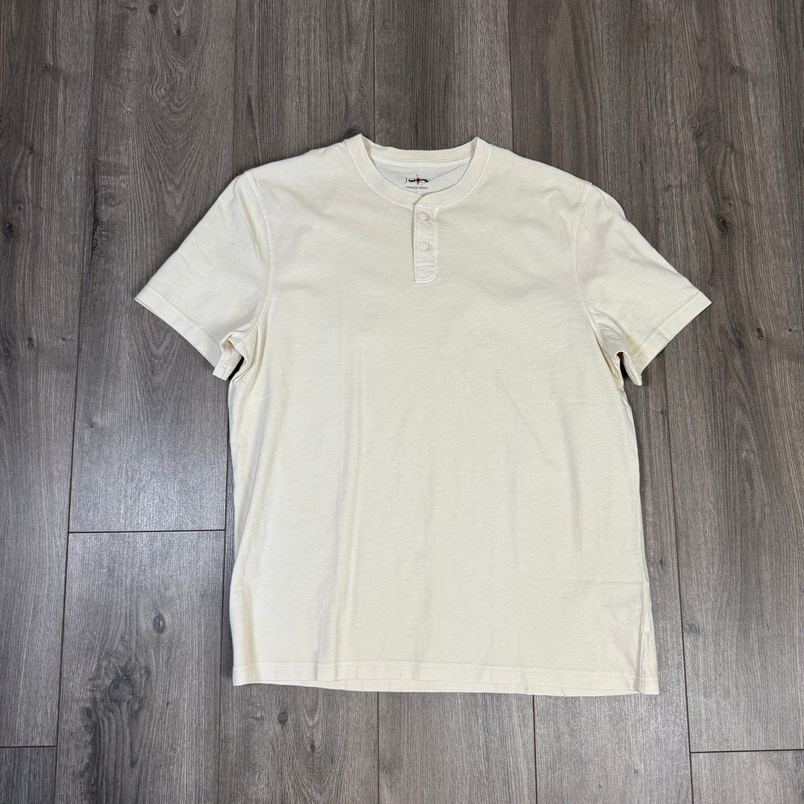 J.Crew Vintage Short-Sleeve Henley Shirt Men L Cream Crewneck CG175 Cotton Blend gallery