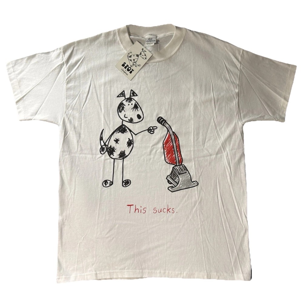 NWT Vintage 90s This Sucks Vacuum Comic Funny Shirt Size Large Spot By Hamwear