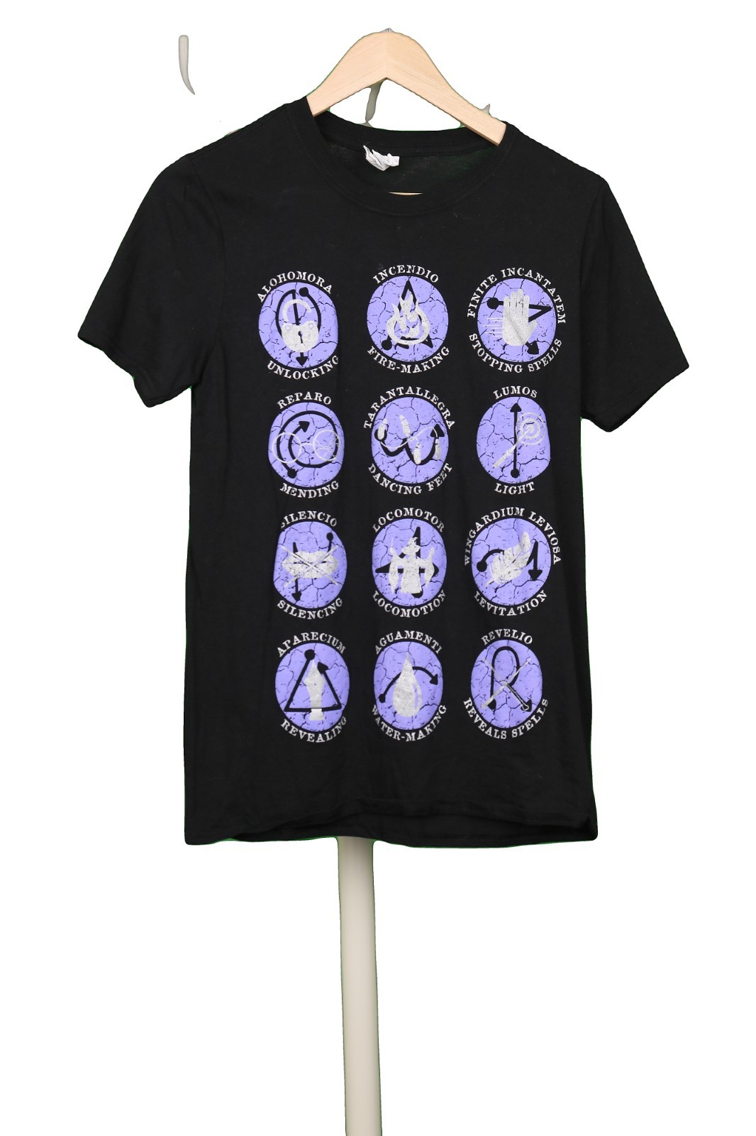 Gildan T-Shirt Black Harry Potter Spells Cotton Small S 34-36 in vintage 2000s gallery