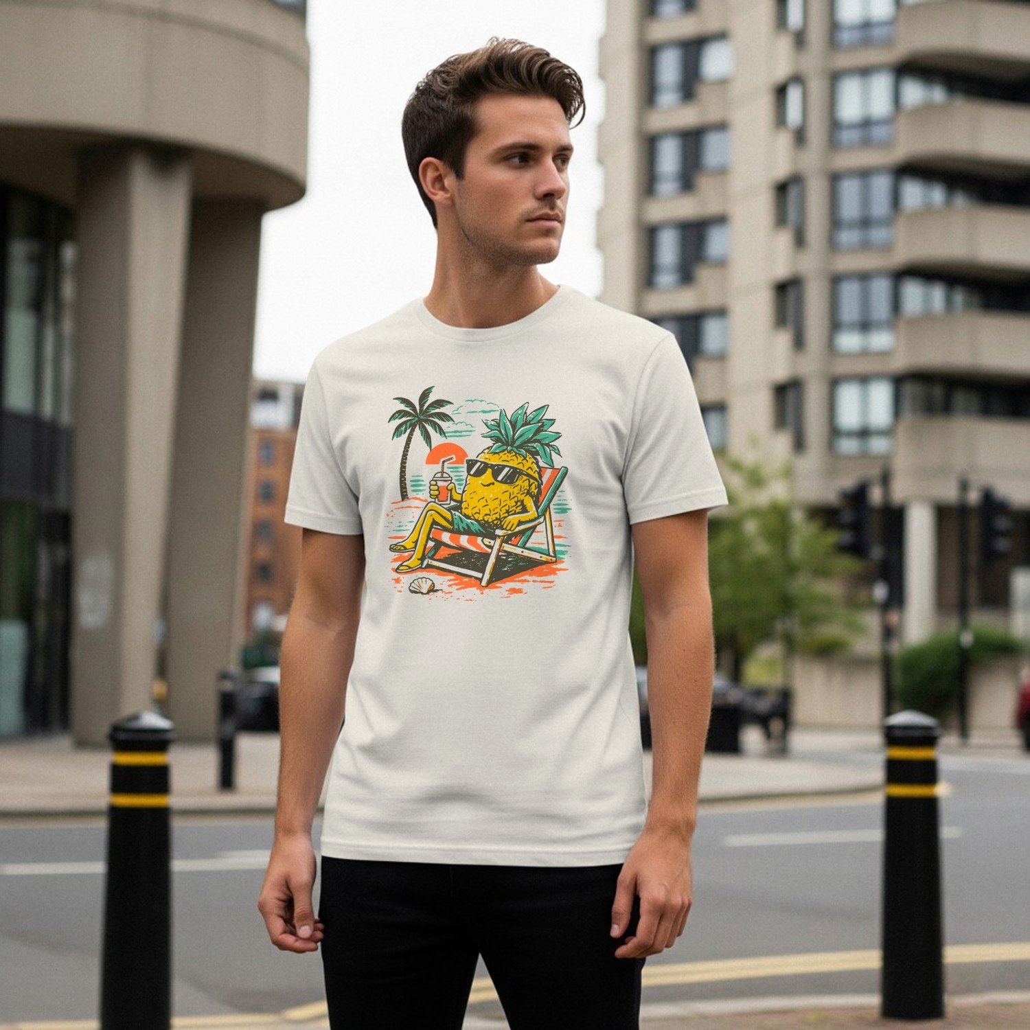 Pineapple Beach Chill Sunset Men's T-shirt gallery