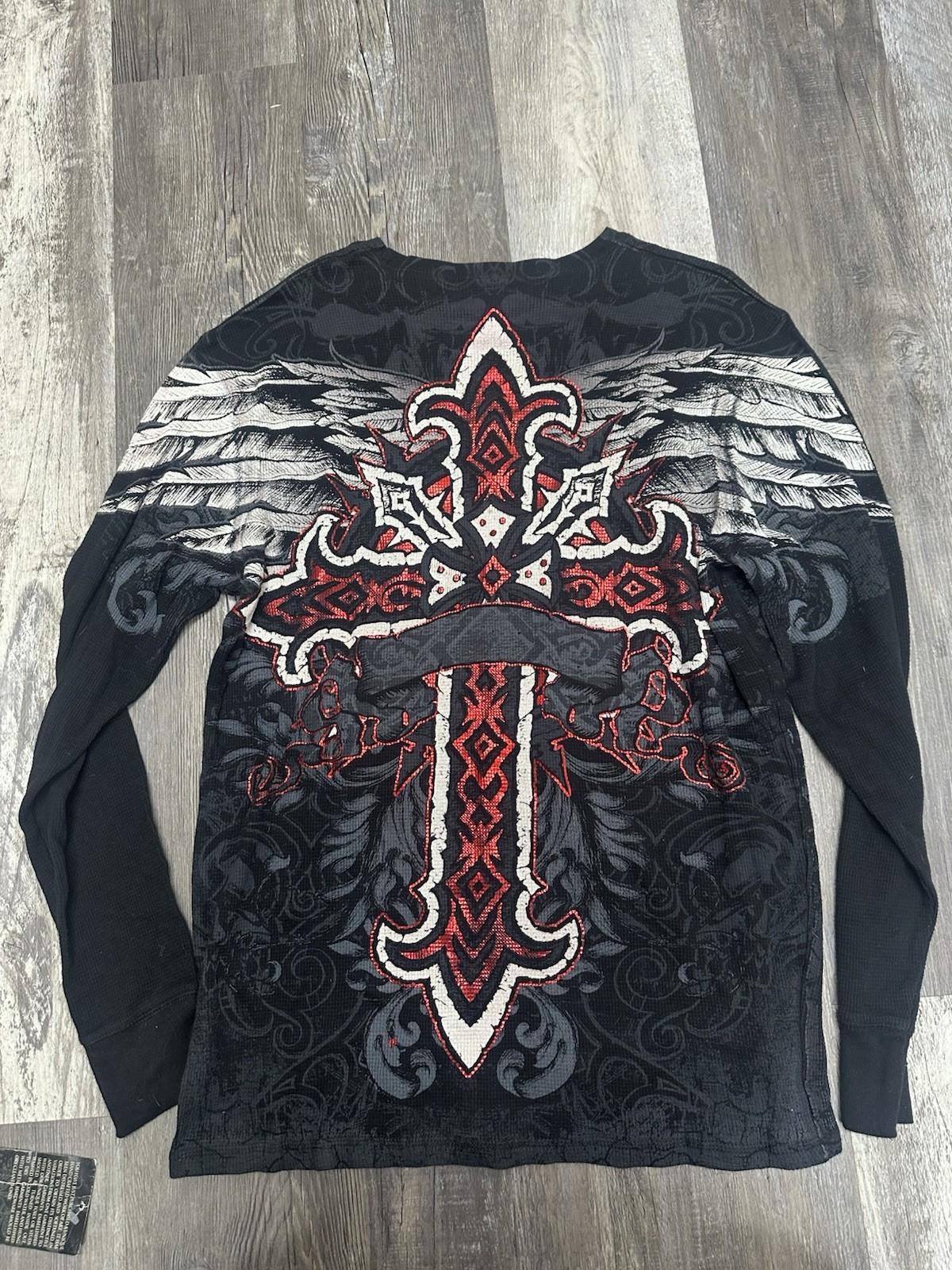 ARCHAIC by AFFLICTION Men's Long Sleeve THERMAL Shirt AOP Y2K Grunge Cross gallery
