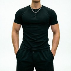 Polyester Spandex Men’s Muscle Fit Short Sleeve Tee for Gym and Training