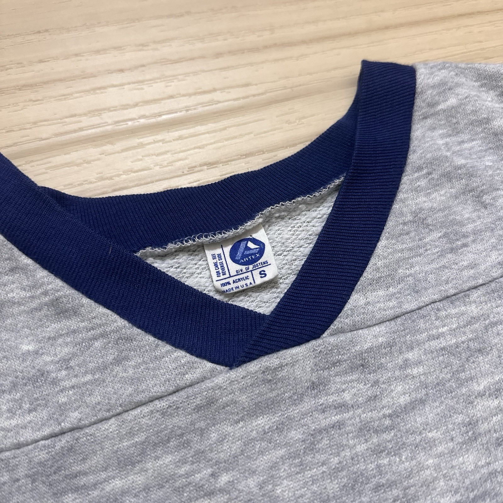Vintage 80s Kansas State Grey & Navy Striped Single Stitch Ringer Shirt Small gallery