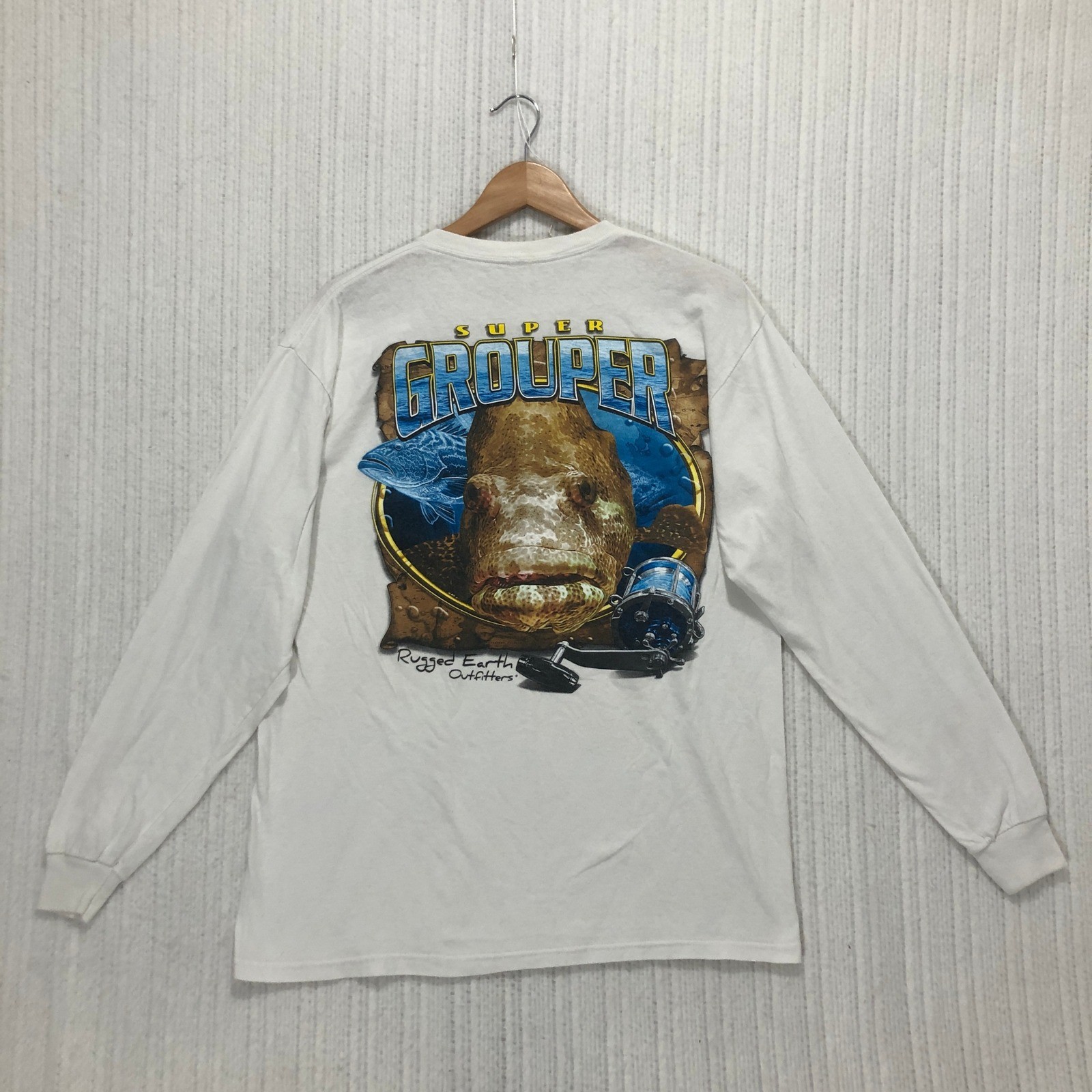 Rugged Earth Outfitters Super Grouper Long Sleeve T Shirt White Fishing Graphic gallery
