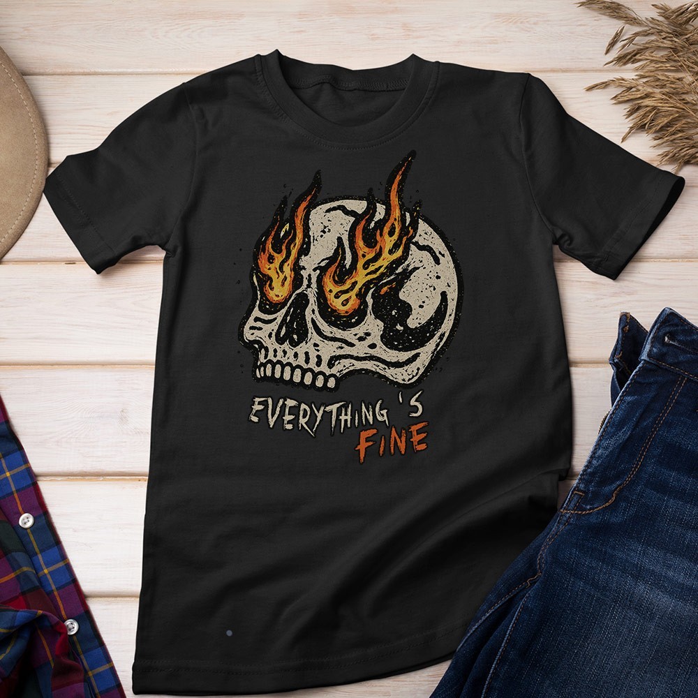 Retro Everything Is Fine Skull Unisex T-shirt | Skull Lover Gifts for Men gallery