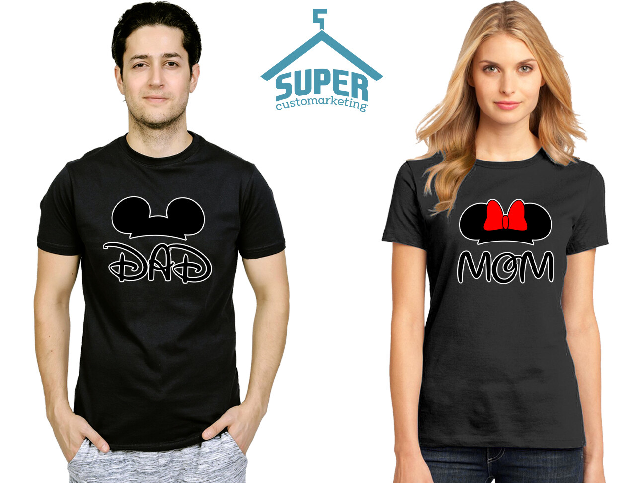 DAD MOM Couple Family TSHIRT Cartoon Ears Family Tshirt Couple Parents Tee gallery