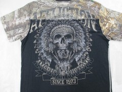 Affliction Shirt Mens Medium Black Skull Indian Realtree Camo Live Fast Grunge*