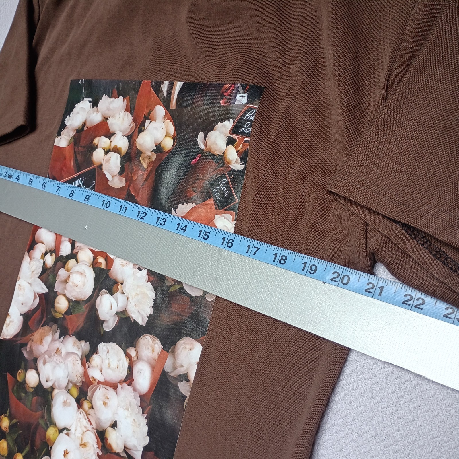 Garment Dye Woman's Brown T-shirt Floral Art to Wear Thick Fabric No Size Fits M gallery