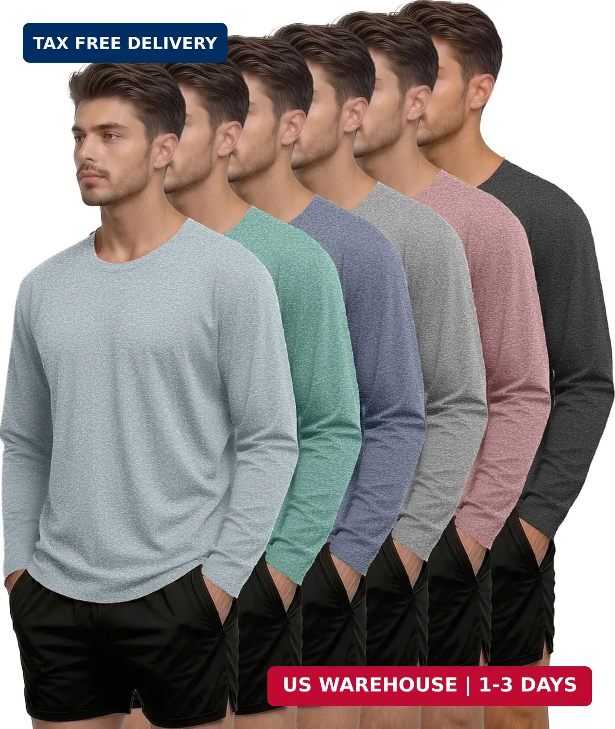 Kinglaman 6 Pack Long Sleeve Shirts for Men Dry Fit UPF 50+ Athletic Gym SPF UV