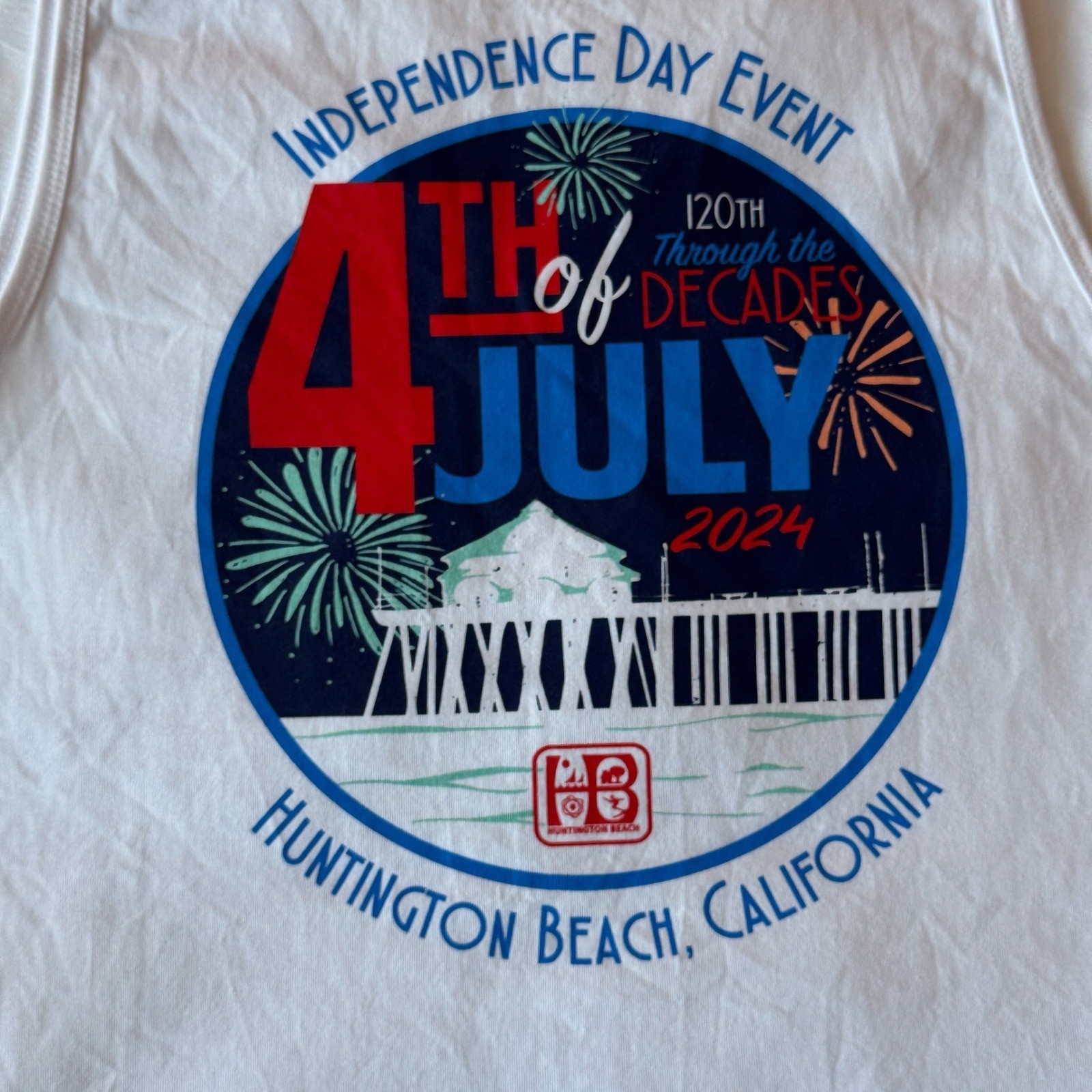 NWT Huntington Beach Surf & Sport HSS 4th of July Tank Top Medium White Graphic gallery