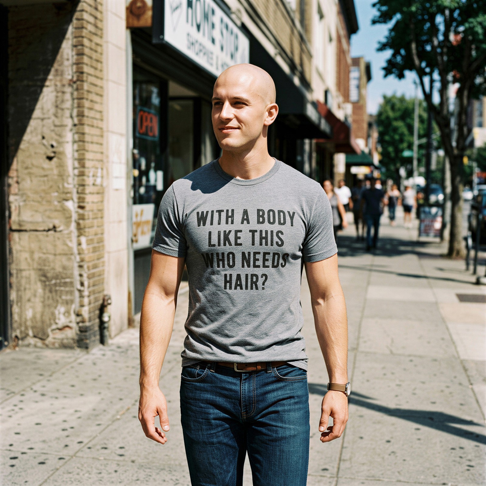 Mens With A Body Like This Who Needs Hair Tshirt Funny Balding Dad Bod Tee gallery