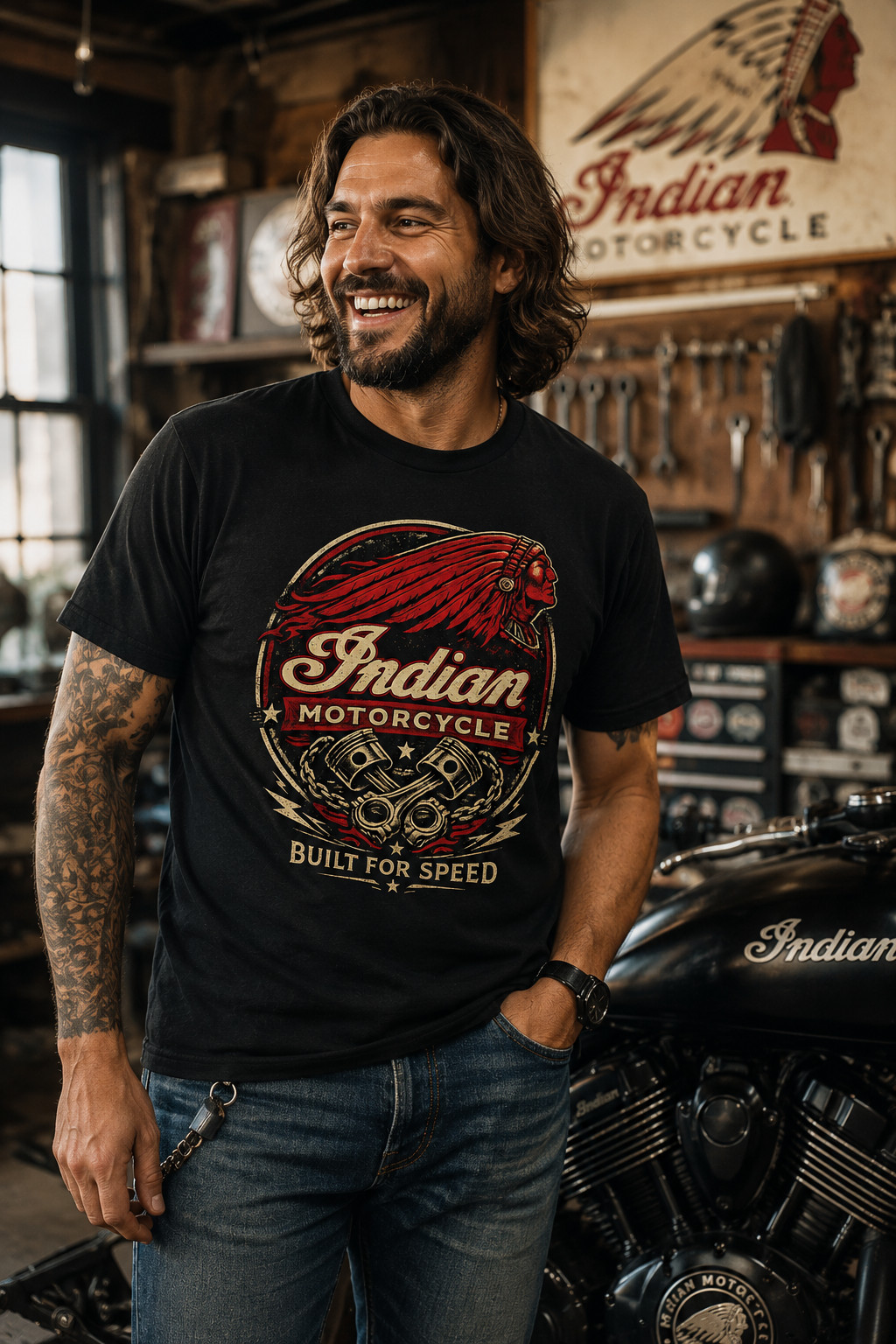 Indian Motorcycle Logo T-Shirt Men’s Heavy Cotton Graphic Tee gallery