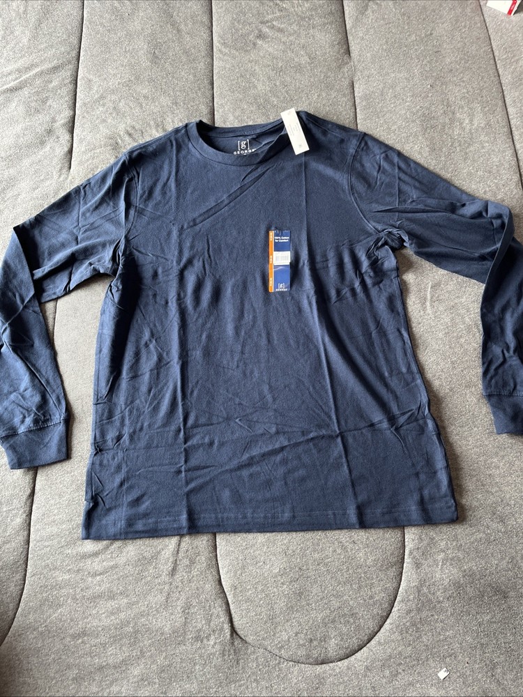 BRAND NEW ” GEORGE ” MEN’S SOLID DARK BLUE COTTON LONG SLEEVE T-SHIRT.” M