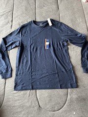 BRAND NEW ” GEORGE ” MEN’S SOLID DARK BLUE COTTON LONG SLEEVE T-SHIRT.” M